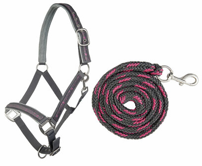 HKM halster set -Stars- Grijs/lichtroze