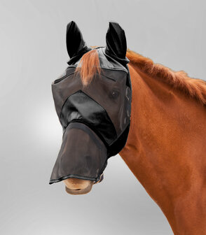 Waldhausen vliegenmasker Premium met oren en neusflap UV werend zwart