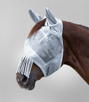 Waldhausen vliegenmasker Premium met oren en neus franjes UV werend zilvergrijs