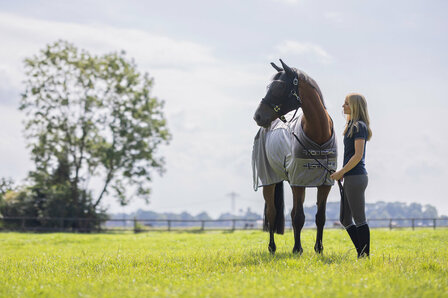 HKM vliegendeken Comfort met fleece grijs/natuur/blauw