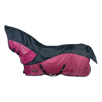 Horka combi vliegendeken met waterdichte rug en afneembare hals navy/magenta
