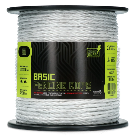 ZoneGuard 6 mm Basic afrasteringskoord wit 200 m