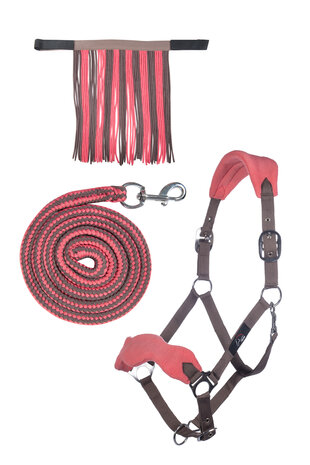 HKM halsterset met halstertouw & vliegennet mokka