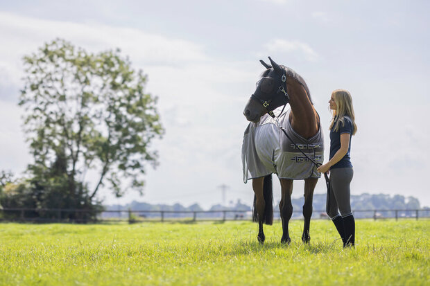 HKM vliegendeken Comfort met fleece grijs/natuur/blauw
