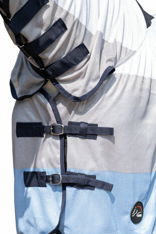 HKM vliegendeken met hals Strong blauw/wit/grijs