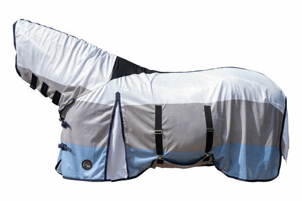 HKM vliegendeken met hals Strong blauw/wit/grijs