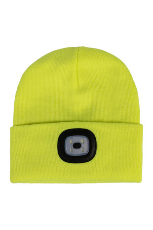 HKM Gebreide Muts Honey neon geel – warme wintermuts met LED-lichtelement