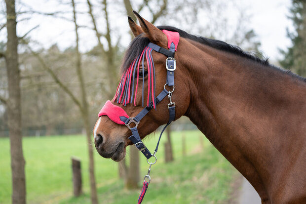 HKM halsterset met halstertouw & vliegennet grijs